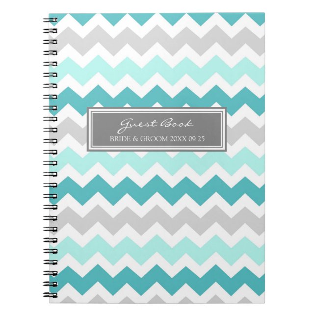 Wedding Guest Book Teal Grey Chevron Notebook (Front)