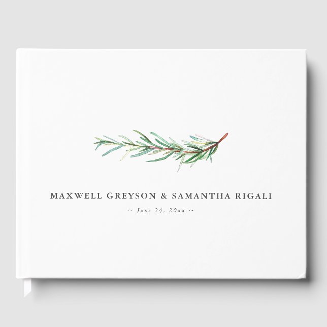 Wedding Guest Book Watercolor Botanical Rosemary (Front)