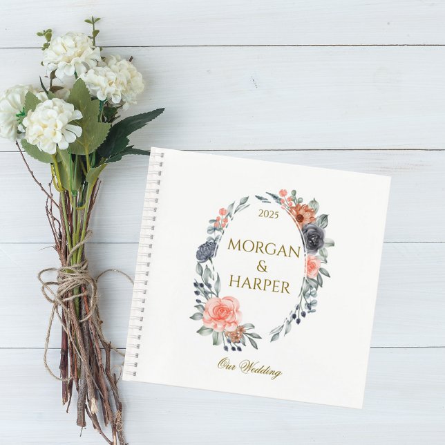 Wedding Guest Book with Soft Peach & Blue Flowers (Creator Uploaded)