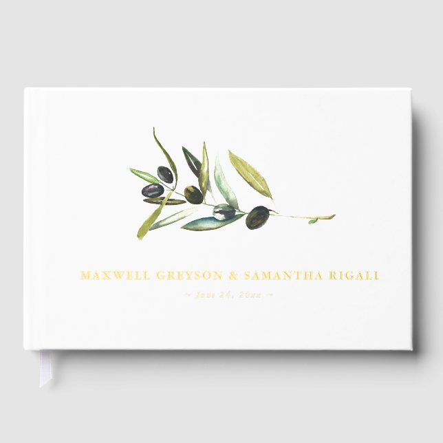 Wedding Guest Books Watercolor Botanical Olive (Front)