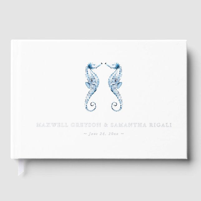 Wedding Guest Books Watercolor Seahorses (Front)