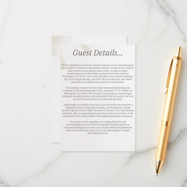 Wedding Guest Details Enclosure Card (Front/Back In Situ)