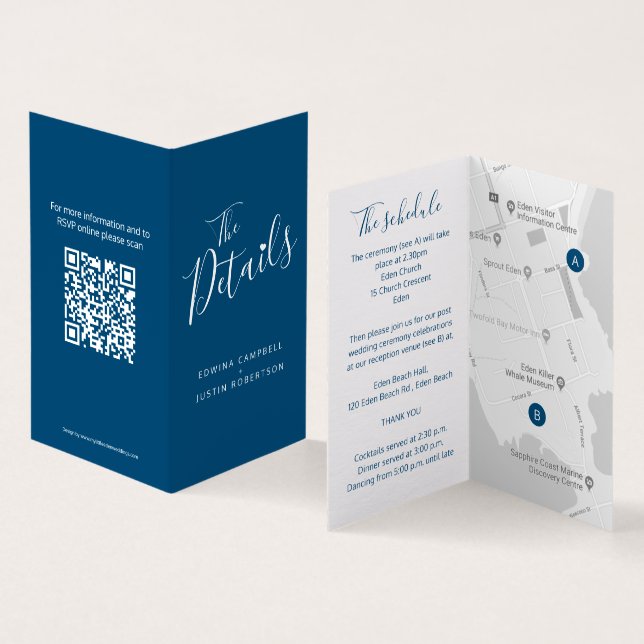 Wedding guest details schedule map QR code blue (Inside and Outside)