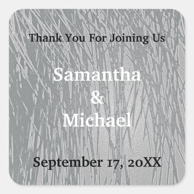 Wedding Guest Elegant Silver Stripes Thank You Square Sticker (Front)