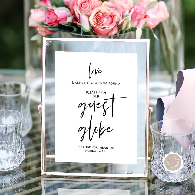 Wedding Guest Globe, Love Makes The World Go Round Poster (Wedding Guest Globe, Love Makes The World Go Round Table Sign, You Mean The World To Us)