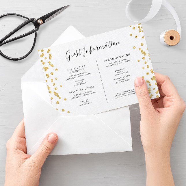 Wedding Guest Info Insert Gold Glitter Confetti  (Wedding Guest Info Insert Gold Glitter Confetti )