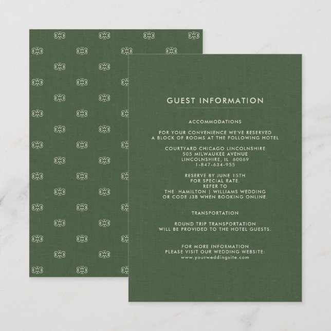 Wedding Guest Information Cards | Green Pattern (Front/Back)