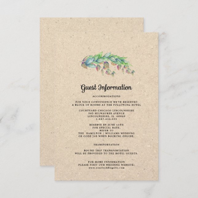 Wedding Guest Information Cards | Kraft Botanical (Front/Back)