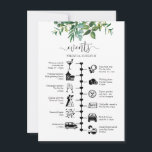Wedding Guest Itinerary Greenery Illustrated Advice Card<br><div class="desc">A wedding timeline and welcome card with our greenery watercolor foliage. Using pictogram icons, let your guests know of your itinerary for the big day & ensure no one miss out on any of your agenda during the whole event. With a welcome message on the front these are perfect for...</div>