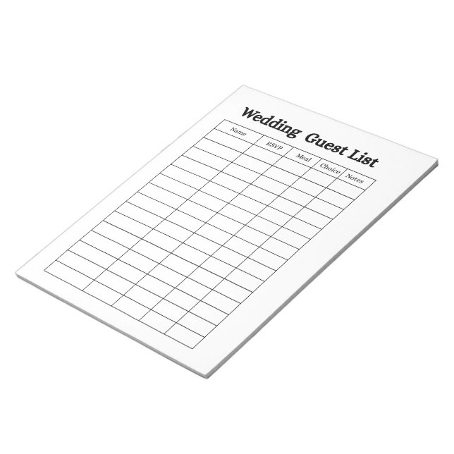 Wedding Guest List Notepad  (Angled)