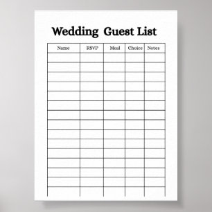 Wedding Guest List Organiser Poster