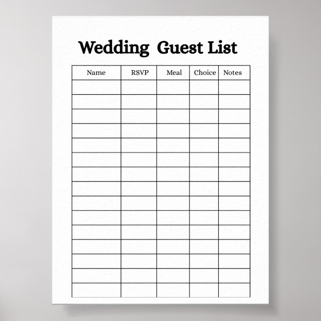 Wedding Guest List Organiser Poster (Front)