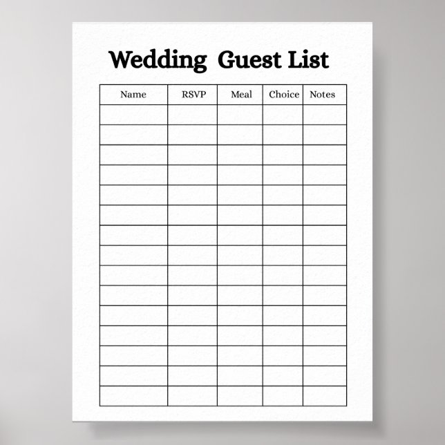 Wedding Guest List Organiser Poster (Front)