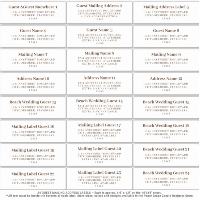 Wedding Guest Mailing Address Sticker Brown (Front)