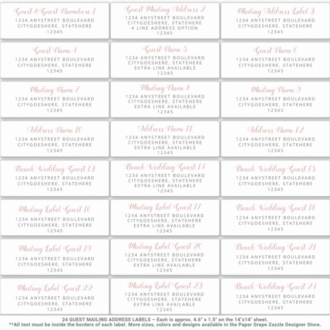 Wedding Guest Mailing Address Sticker Pink Grey (Front)