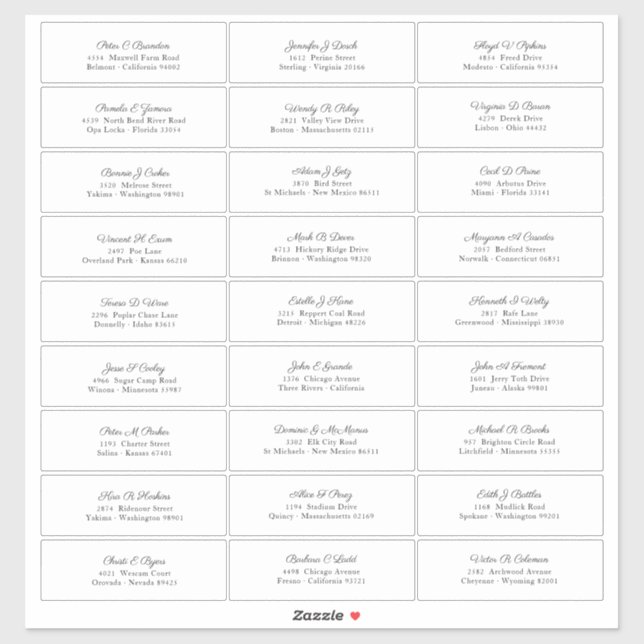 Wedding Guest Names Address Elegant Black Script  (Sheet)