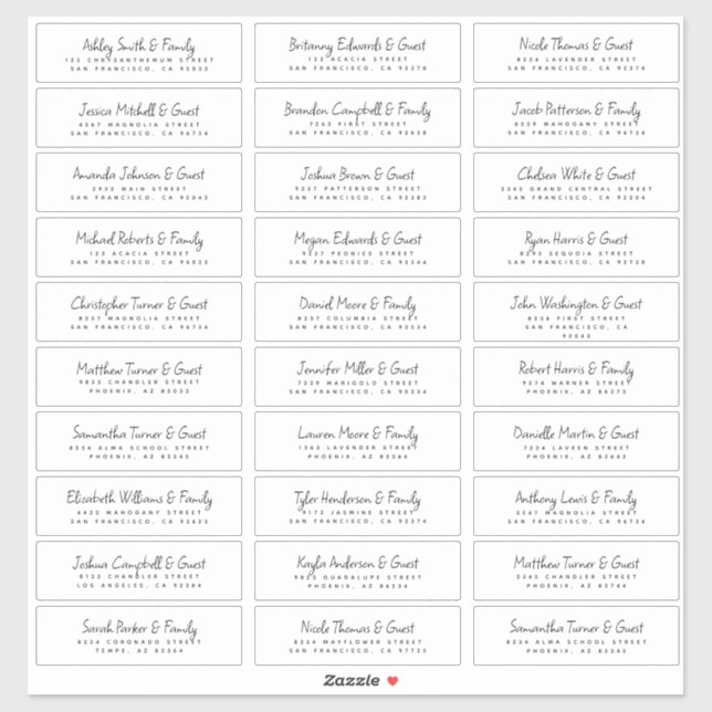 Wedding Guest Names &  Address Modern Chic Fun (Sheet)