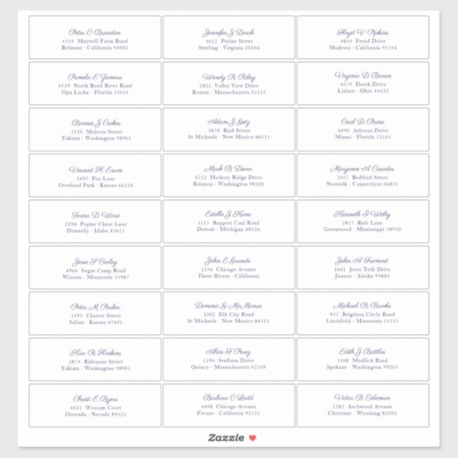 Wedding Guest Names Address Navy Blue Script (Sheet)