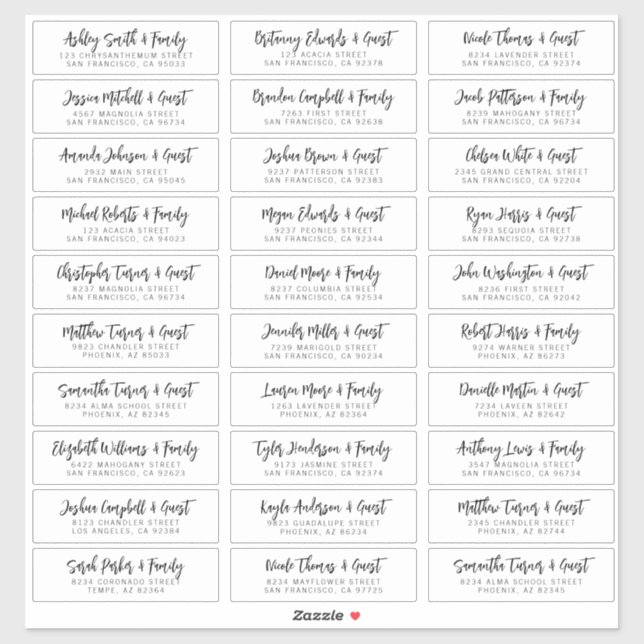 Wedding Guest Names Address Simple Modern Chic (Sheet)