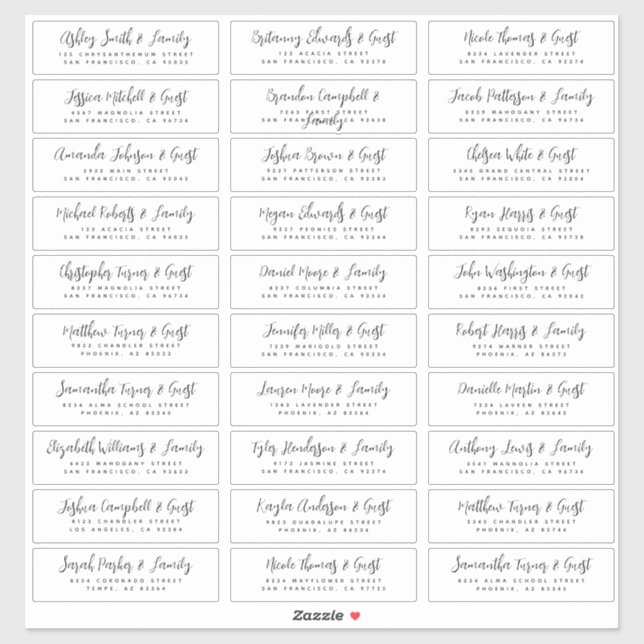 Wedding Guest Names Modern Simple Black and White (Sheet)