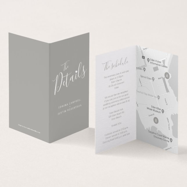 Wedding guest schedule map grey enclosure cards (Inside and Outside)