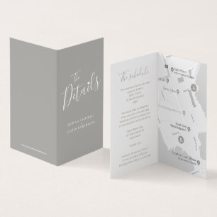 Wedding guest schedule map grey enclosure cards