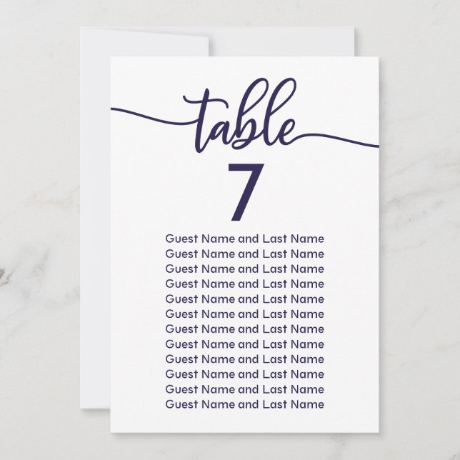 Wedding Guest Seating Elegant Chic Navy Blue Invitation (Front)