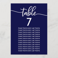 Wedding Guest Seating Navy Blue Calligraphy