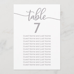 Wedding Guest Seating Silver Calligraphy Invitation