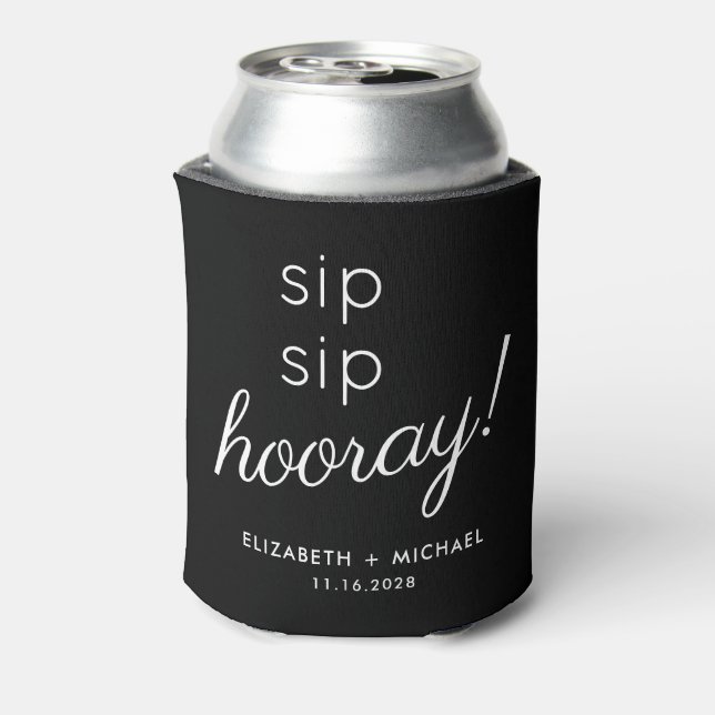 Wedding Guest Sip Sip Hooray Black Can Cooler (Can Back)