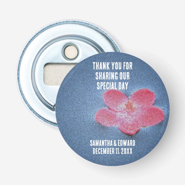 Wedding Guest Thank You Pink Flower Floral Memento Bottle Opener (Front)
