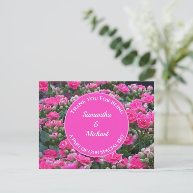 Wedding Guest Thank You Pink Flowers Appreciation Postcard (Standing Front)