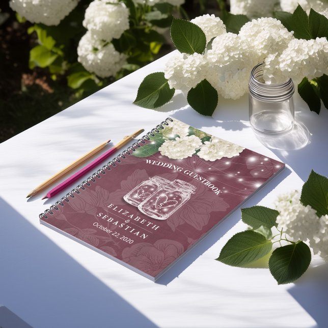 Wedding Guestbook ason Jar Hydrangea String Lights Notebook (Creator Uploaded)