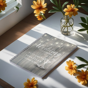 Wedding Guestbook Champagne Glasses Wood Lights Notebook