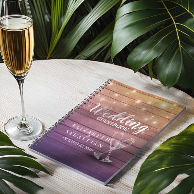 Wedding Guestbook Champagne Glasses Wood Lights Notebook (Creator Uploaded)