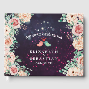 Wedding Guestbook Chic Floral Purple Sparkle Light