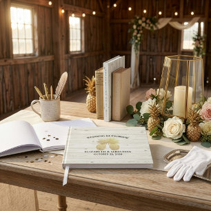 Wedding Guestbook Chic Gold Pineapples Rustic Wood