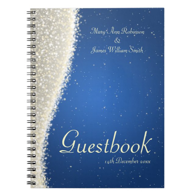 Wedding Guestbook Dazzling Sparkles Blue Notebook (Front)
