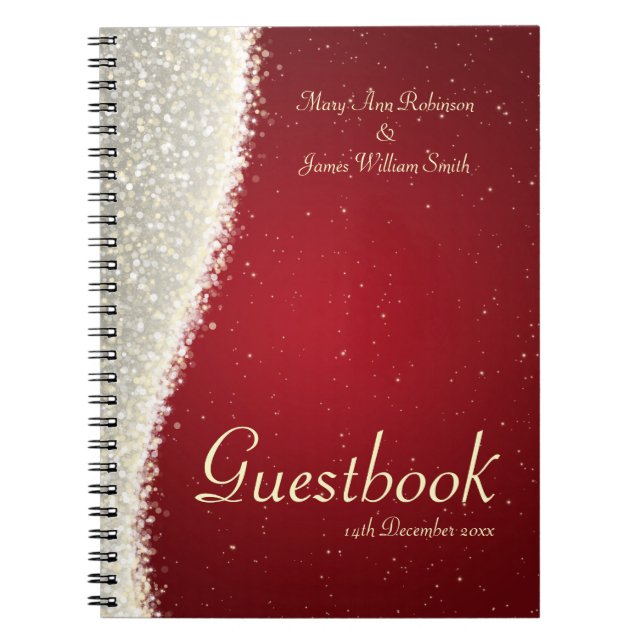 Wedding Guestbook Dazzling Sparkles Red Spiral Notebook (Front)