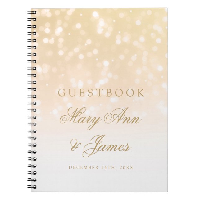Wedding Guestbook Gold Bokeh Sparkle Lights Notebook (Front)
