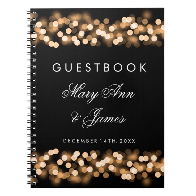 Wedding Guestbook Gold Hollywood Glam Spiral Notebook (Front)