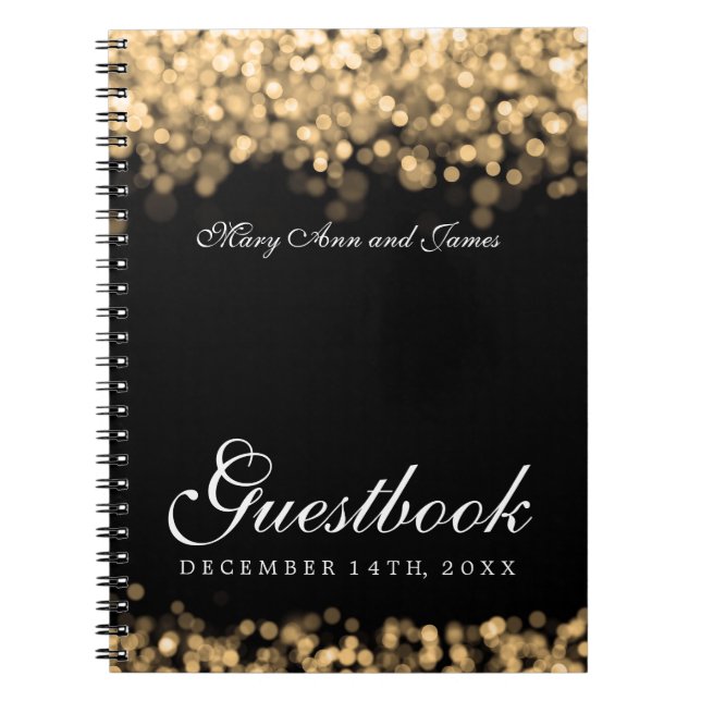 Wedding Guestbook Gold Lights Spiral Notebook (Front)