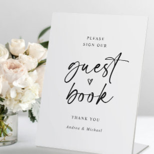 Wedding Guestbook Modern Minimalist Handwriting Pedestal Sign