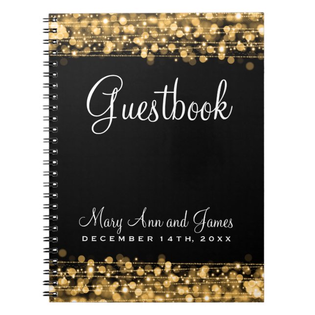 Wedding Guestbook Party Sparkles Gold Notebook (Front)