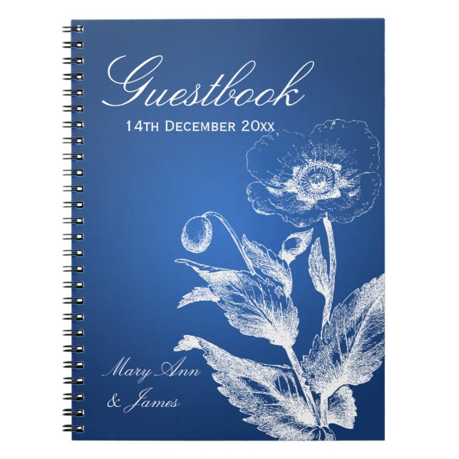 Wedding Guestbook Poppy Blue Spiral Notebook (Front)