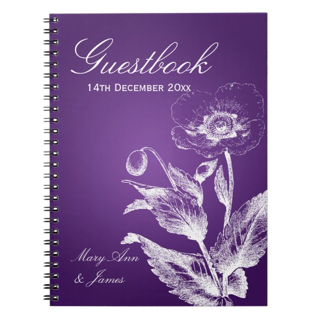 Wedding Guestbook Poppy Purple Notebook (Front)