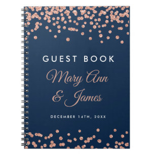 Wedding Guestbook Rose Gold Glitter Confetti Navy Spiral Notebook