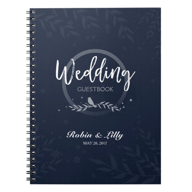 Wedding Guestbook - Rustic Bird on Leaves Floral Spiral Notebook (Front)