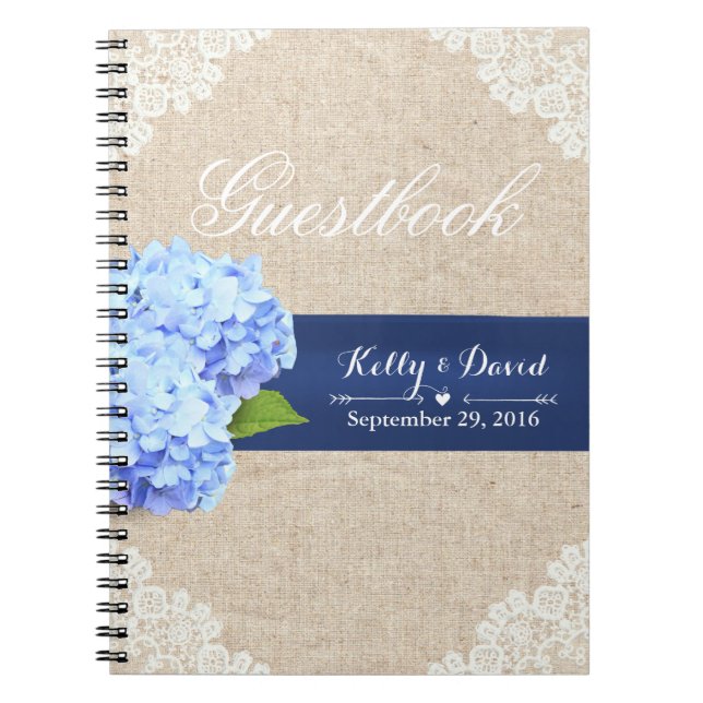 Wedding Guestbook | Rustic Hydrangea Lace & Burlap Spiral Notebook (Front)