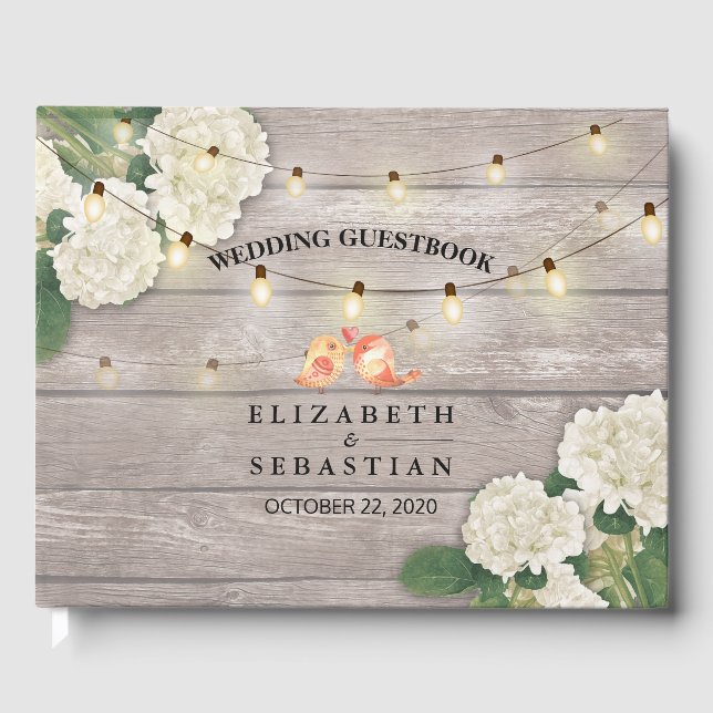 Wedding Guestbook Rustic Wood Floral String Lights (Front)